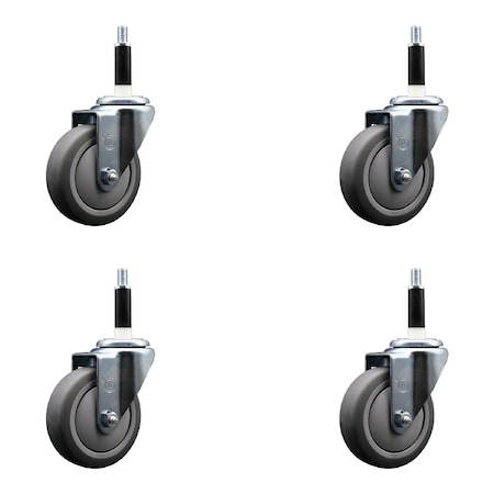 Service Caster 4'' SS Thermoplastic Rubber Wheel Swivel 7/8'' Expanding Stem Caster Set, 4PK SCC-SSEX20S414-TPRB-78-4